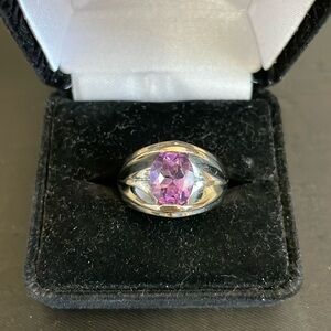 Sterling Silver Ring with Purple Faceted Oval Stone - Size 9